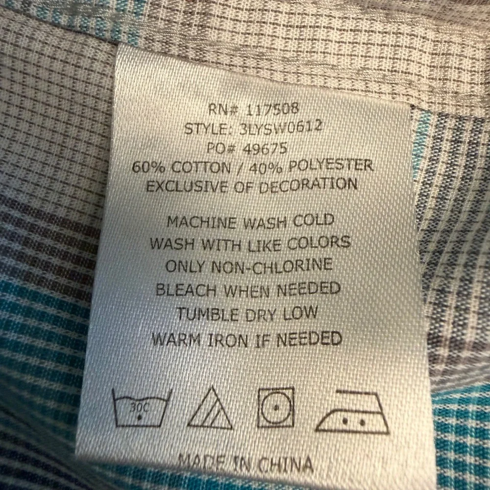Levis Mens M Shirt Blue Grey Western‎ Plaid Short Sleeve Pearl Snap